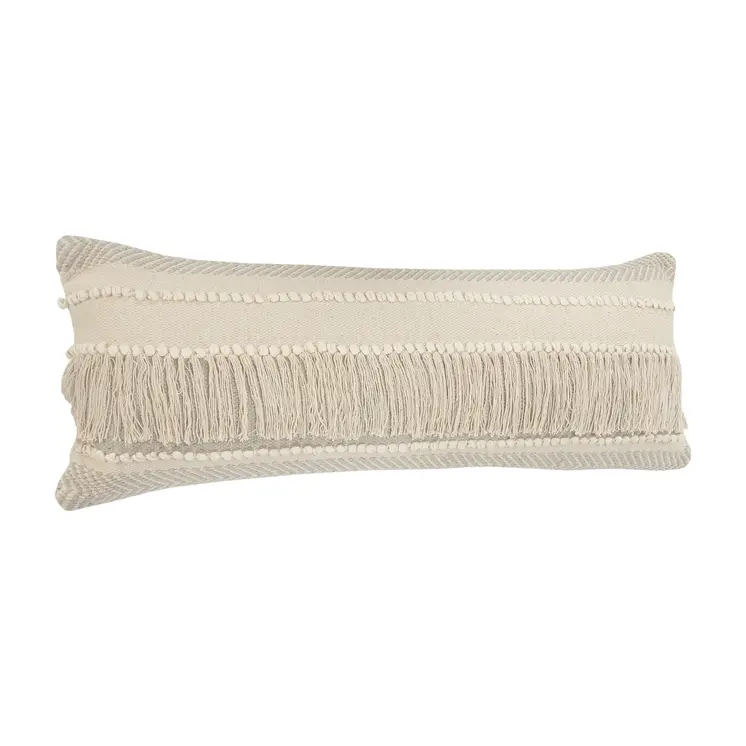 14" X 36" Beige And Gray Cotton Chevron Throw Pillow