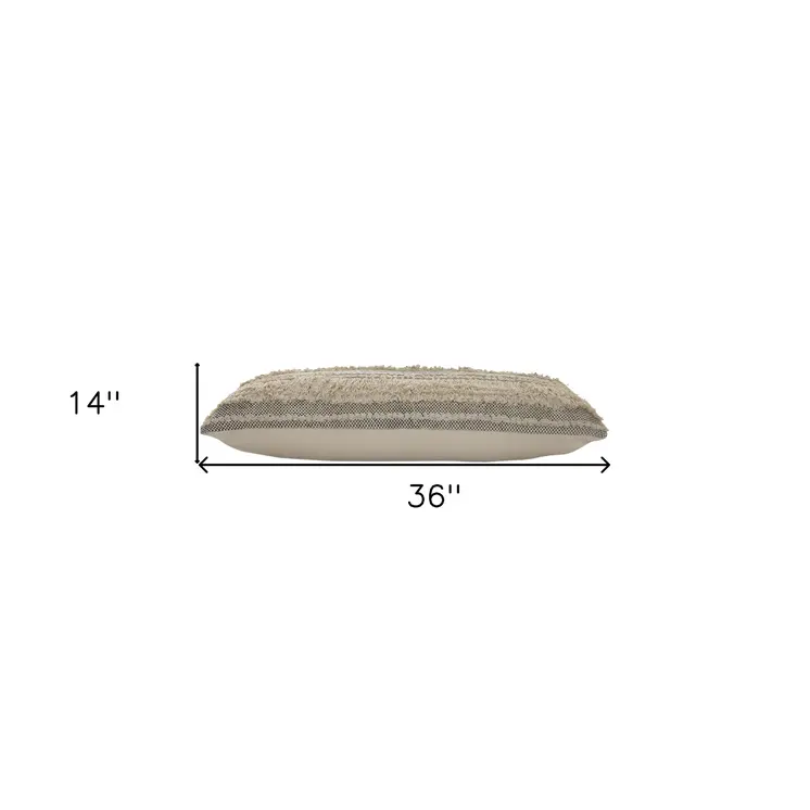 14" X 36" Gray And Ivory 100% Cotton Chevron Zippered Pillow