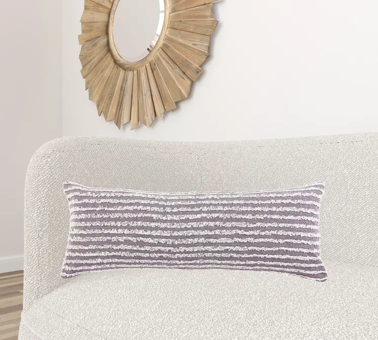 14" X 36" Purple and Cream Throw Pillow