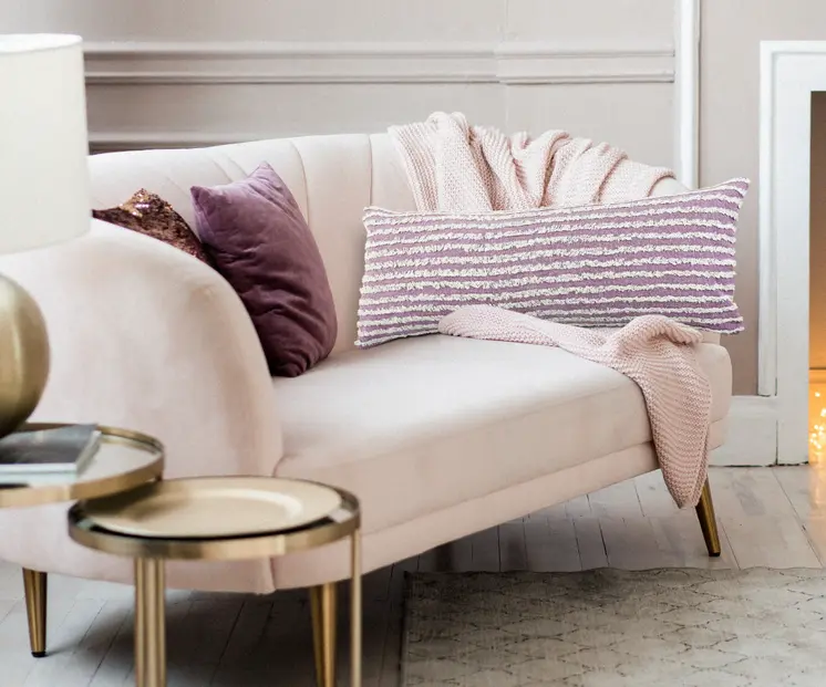 14" X 36" Purple and Cream Throw Pillow