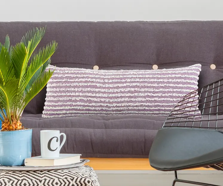 14" X 36" Purple and Cream Throw Pillow