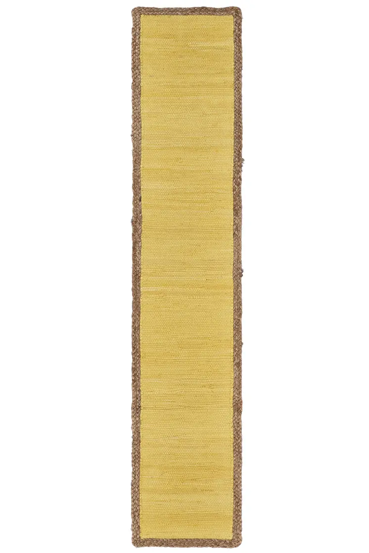 72" Yellow And Natural Cotton And Jute Table Runner