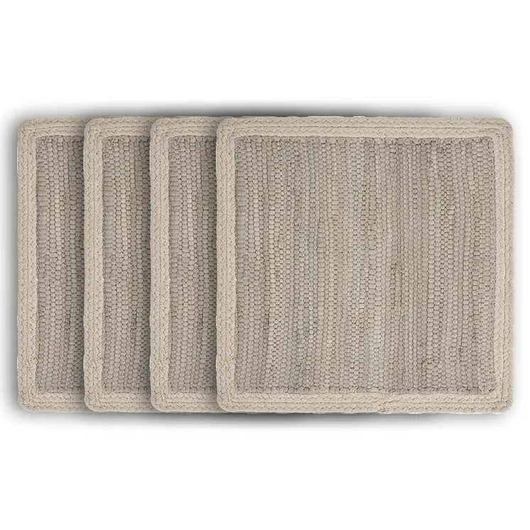 15" Set of Four Natural Solid With Border Cotton Square Placemats