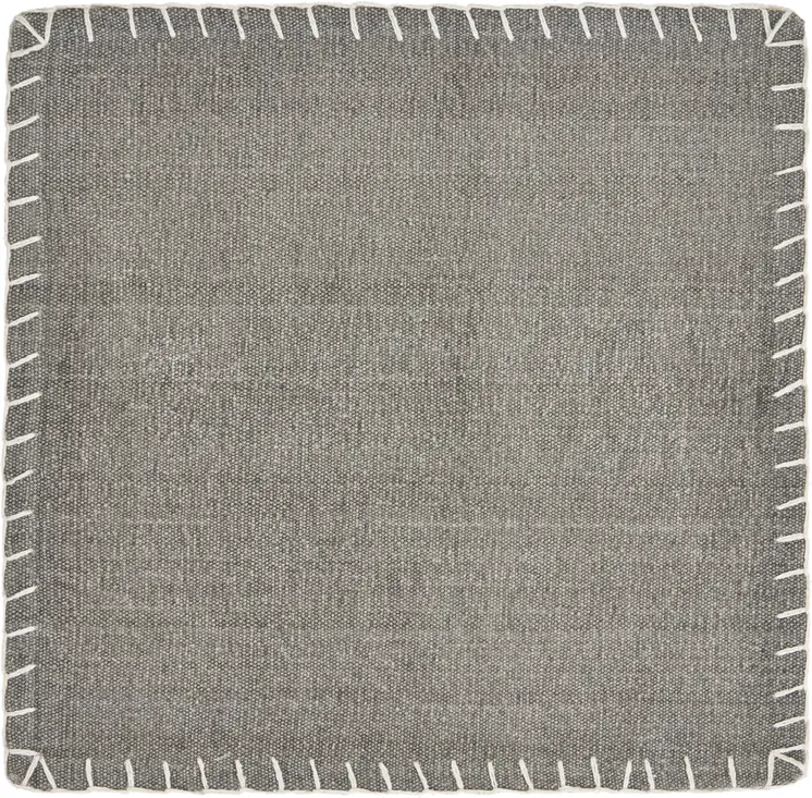 15" Set of Four Gray And Natural Embroidered Edged Cotton Square Placemats