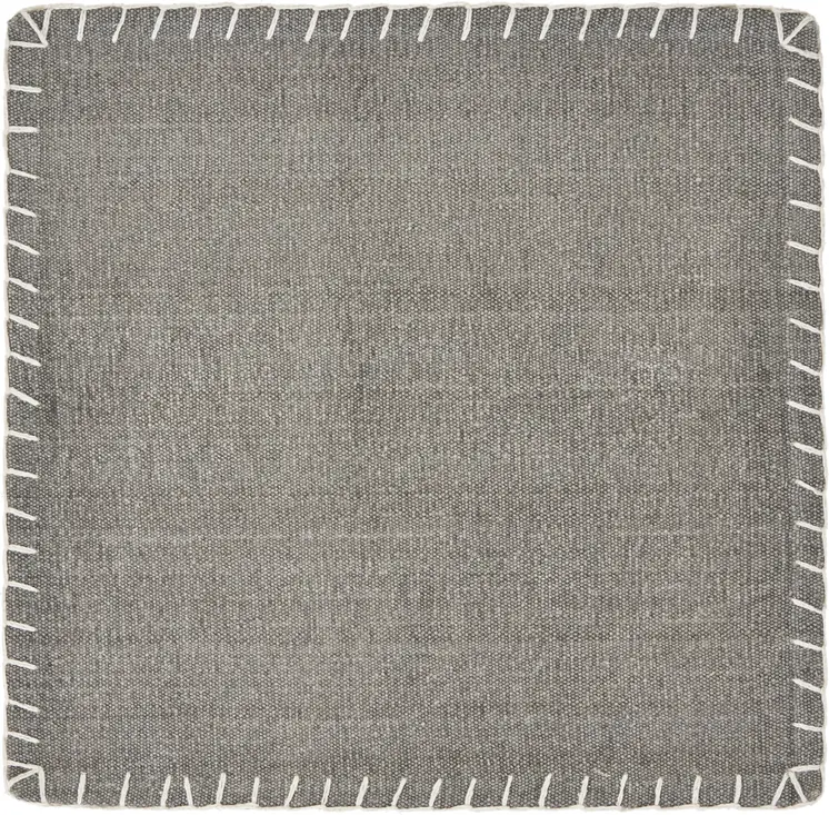 15" Set of Four Gray And Natural Embroidered Edged Cotton Square Placemats