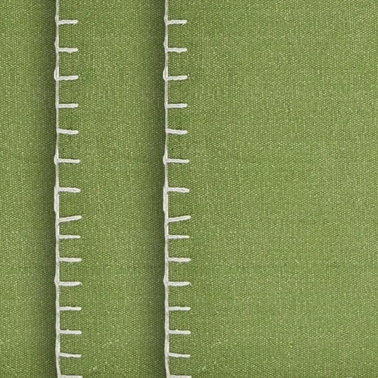 15" Set of Four Natural And Olive Green Embroidered Edge Cotton Square Placemats