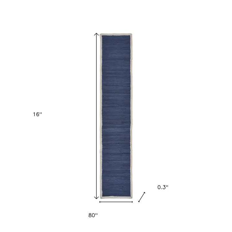 80" Navy Blue And Natural Solid With Border Cotton Table Runner