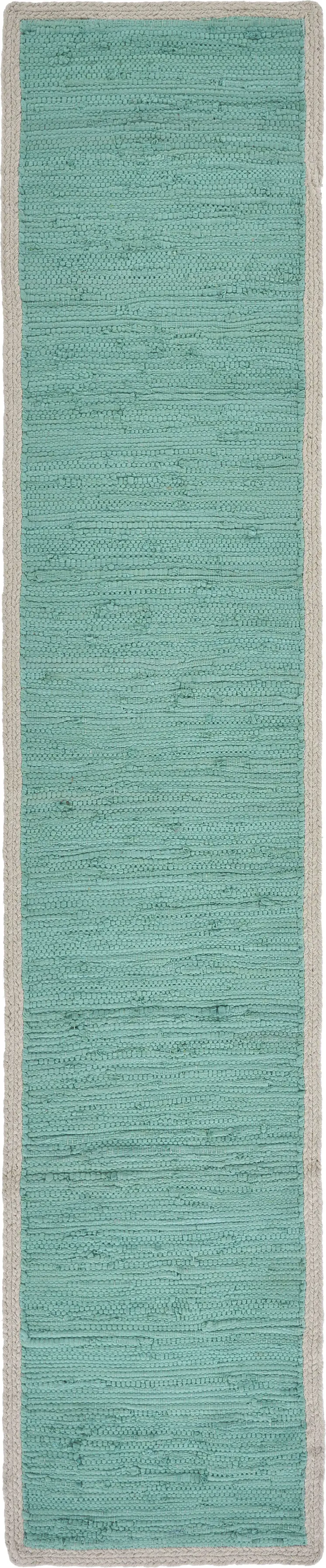 80" Turquoise And Natural Solid With Border Cotton Table Runner