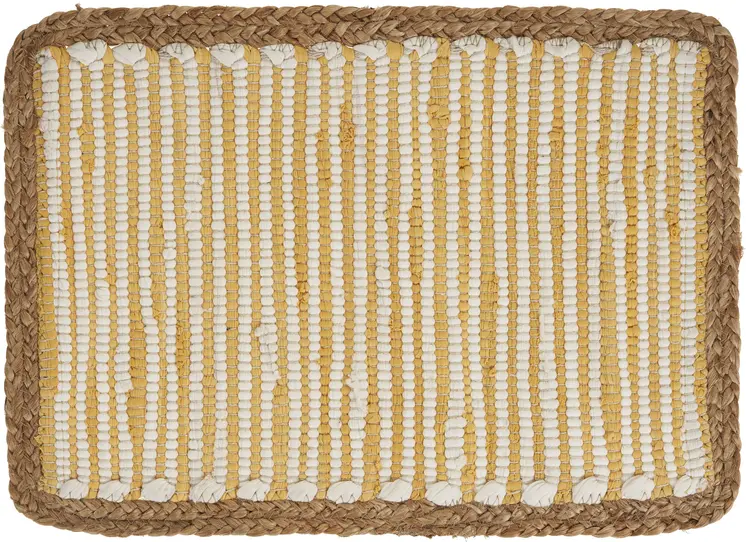 19" Set of Four Cream Yellow And Natural Striped Cotton And Jute Placemats
