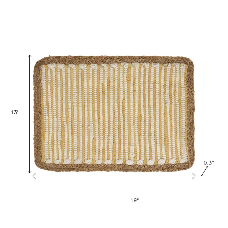 19" Set of Four Cream Yellow And Natural Striped Cotton And Jute Placemats