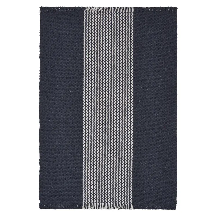 19" Set of Four Navy Blue And White Striped Cotton Placemats