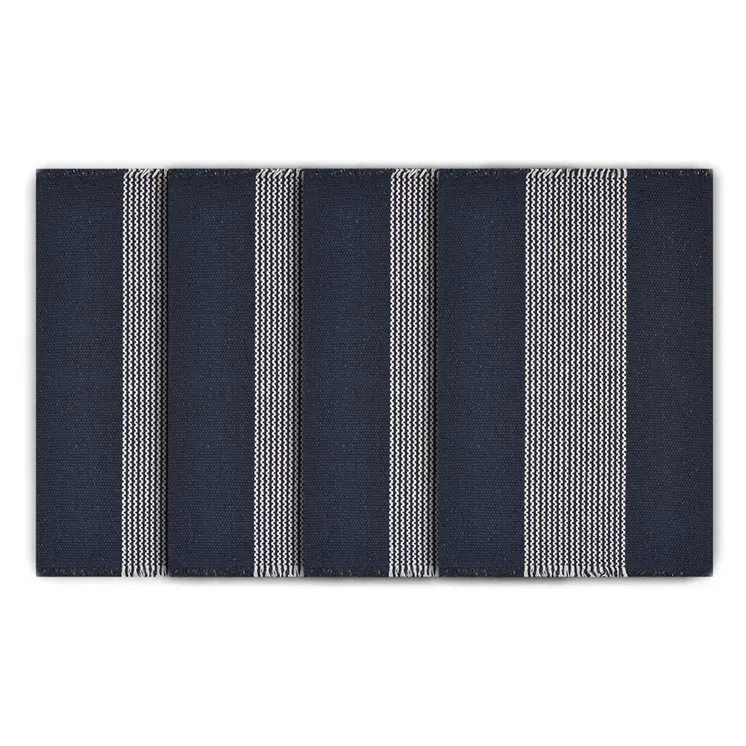 19" Set of Four Navy Blue And White Striped Cotton Placemats