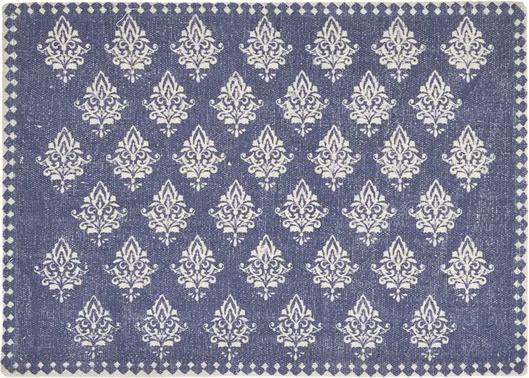 19" Set of Four Blue And Cream Geometric Medallion Cotton Placemats