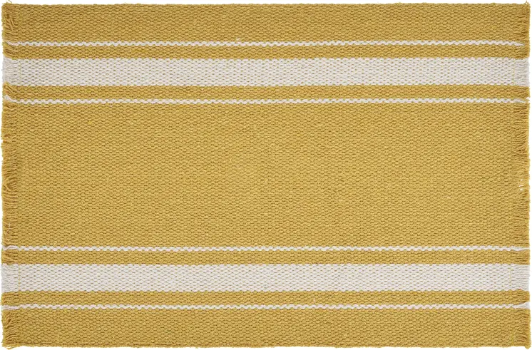 19" Set of Four Yellow And White Striped Cotton Placemats
