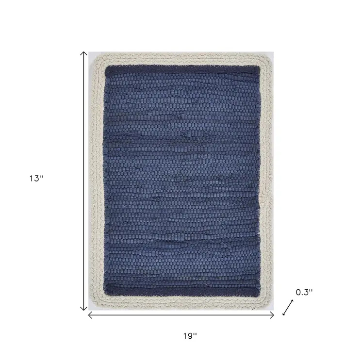 19" Set of Four Navy Blue And Natural Solid With Border Cotton Placemats
