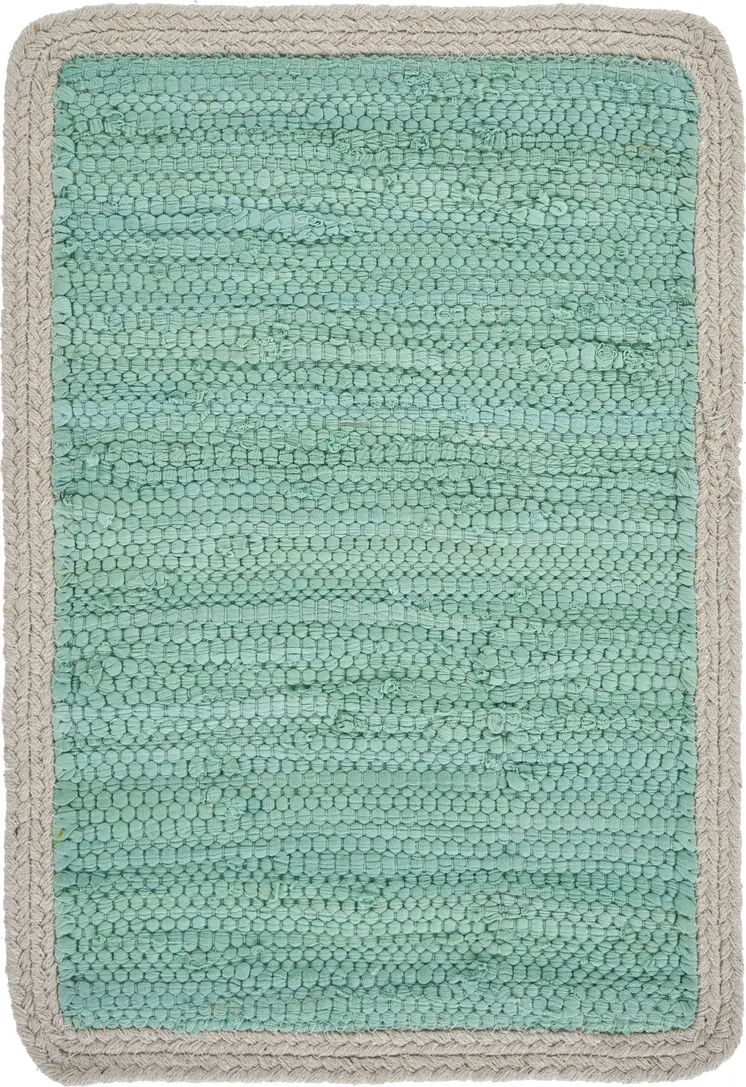 19" Set of Four Turquoise and Natural Solid With Border Cotton Placemats