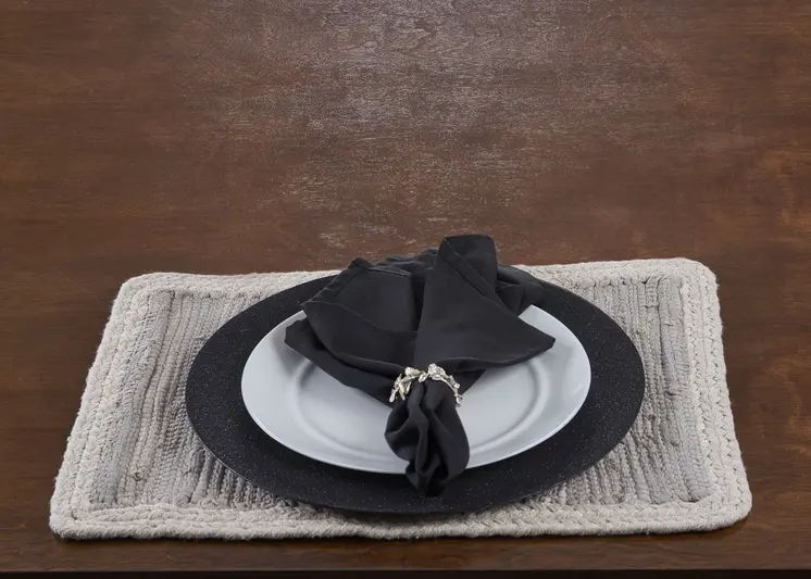 19" Set of Four Gray And Natural Cotton Placemats