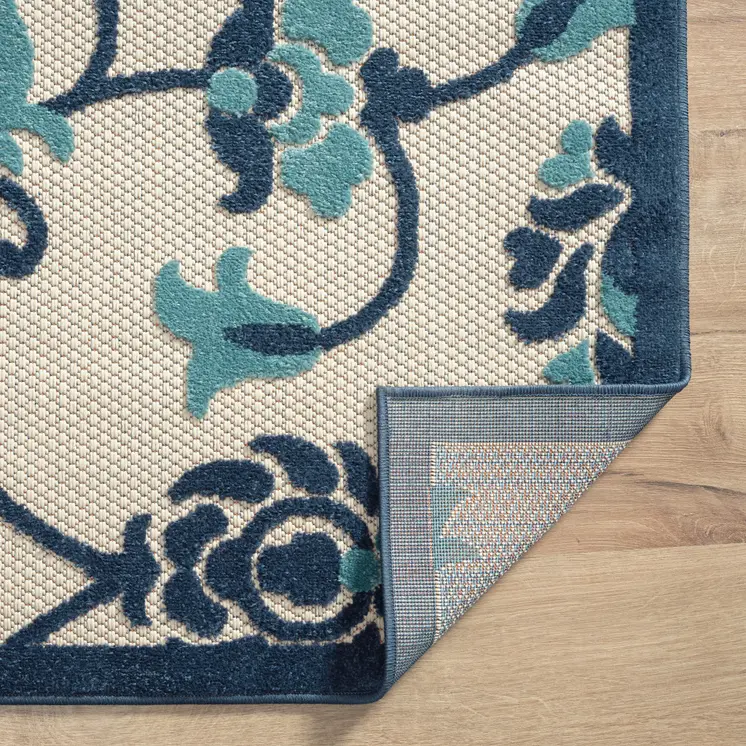 4' X 6' Blue Floral Non Skid Indoor Outdoor Area Rug