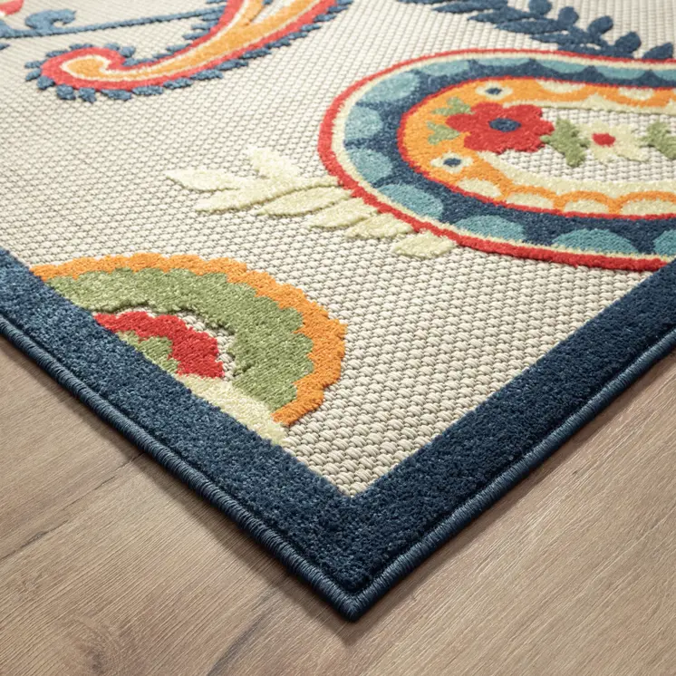 4' X 6' Blue Paisley Non Skid Indoor Outdoor Area Rug