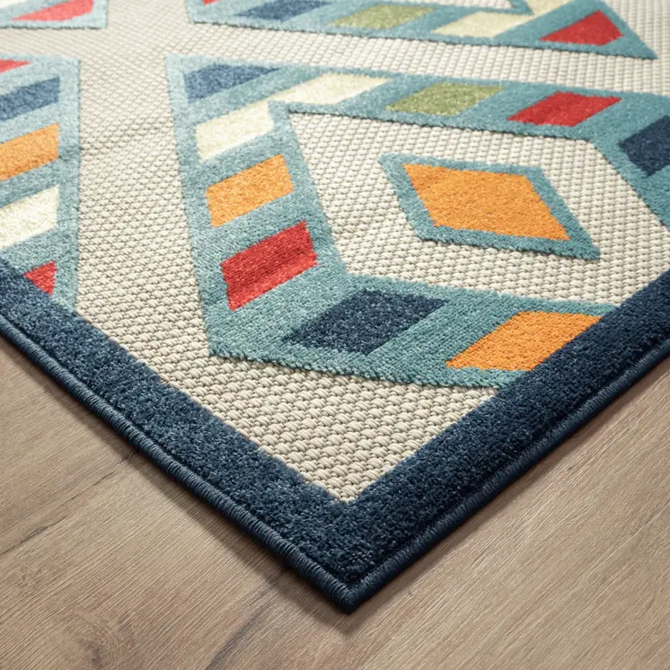 5' X 8' Blue Striped Non Skid Indoor Outdoor Area Rug