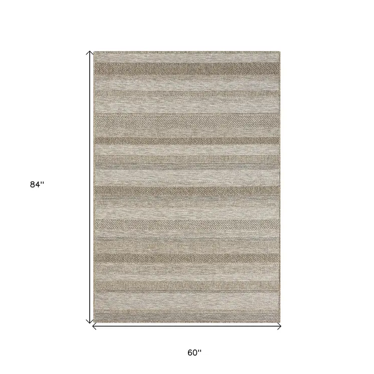 5' X 7' Gray Striped Handmade Indoor Outdoor Area Rug