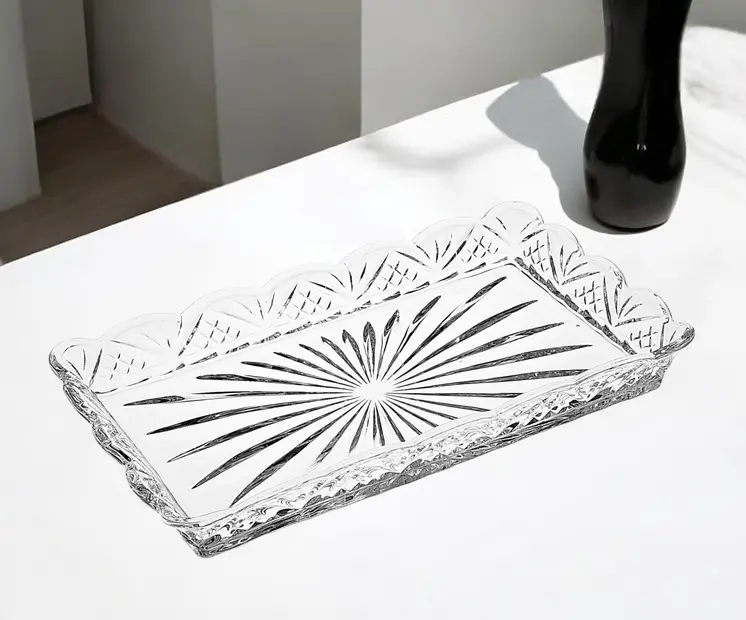 10" Clear Rectangular Cut Crystal Serving Tray