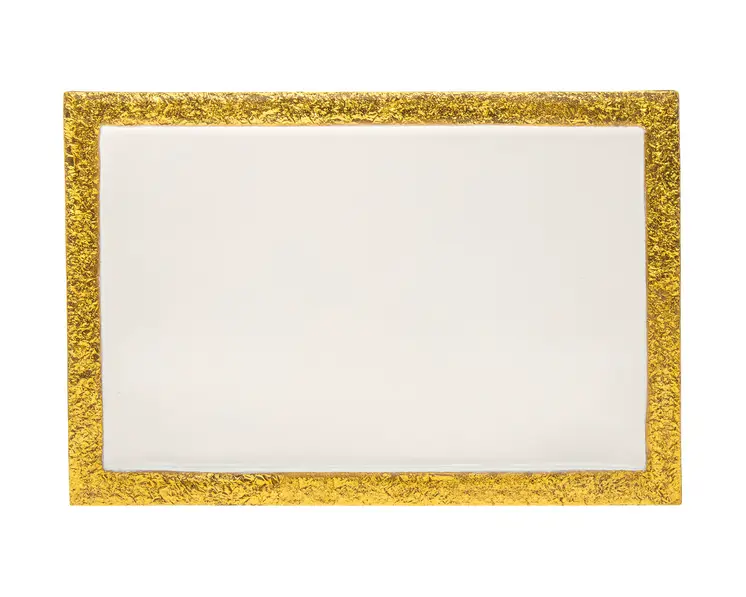 9" Gold and White Rectangular Metal Serving Tray
