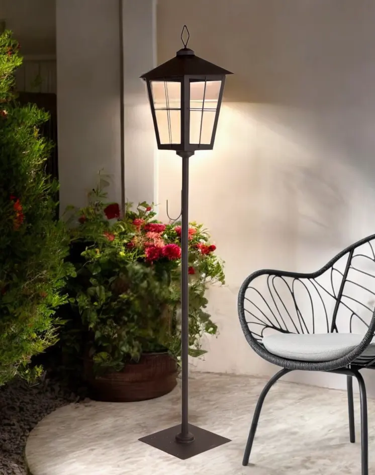 43" Black Geometric Glass And Metal Floor Lantern Candle Holder
