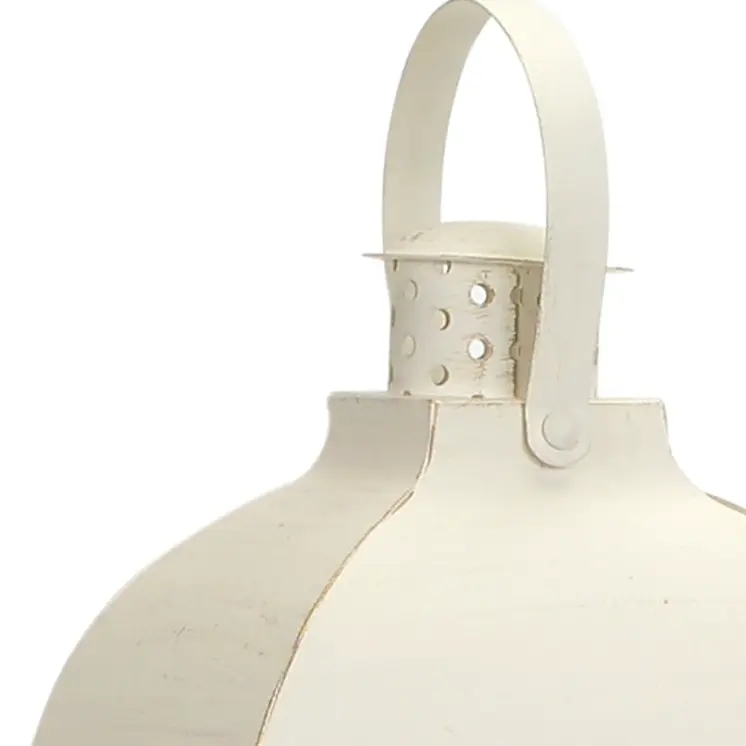 Set of Three Ivory Distressed Glass And Metal Floor Lantern Candle Holders
