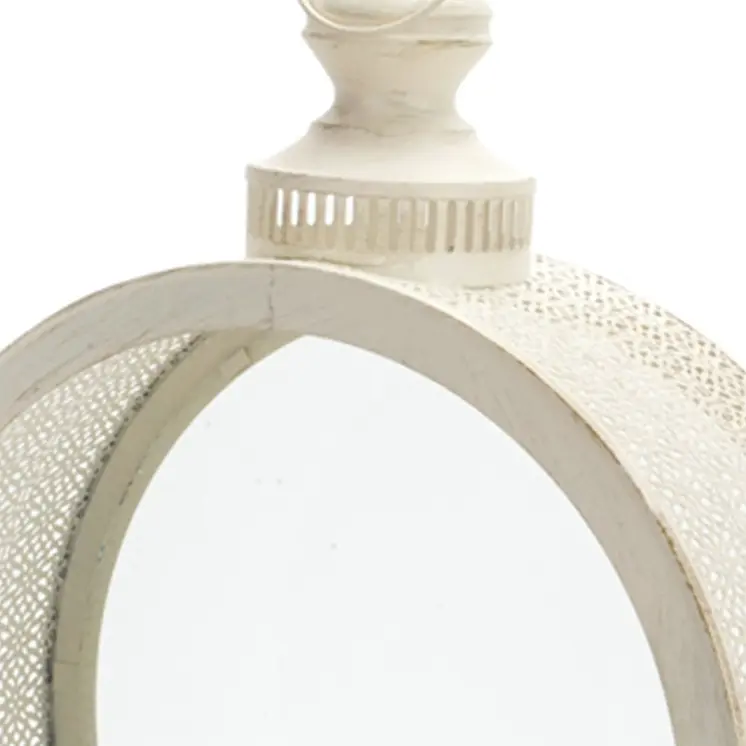 22" Ivory Distressed Ornate Glass And Metal Centerpiece Lantern Candle Holder