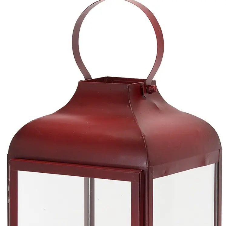 Set Of Two Red Flameless Floor Lantern Candle Holder