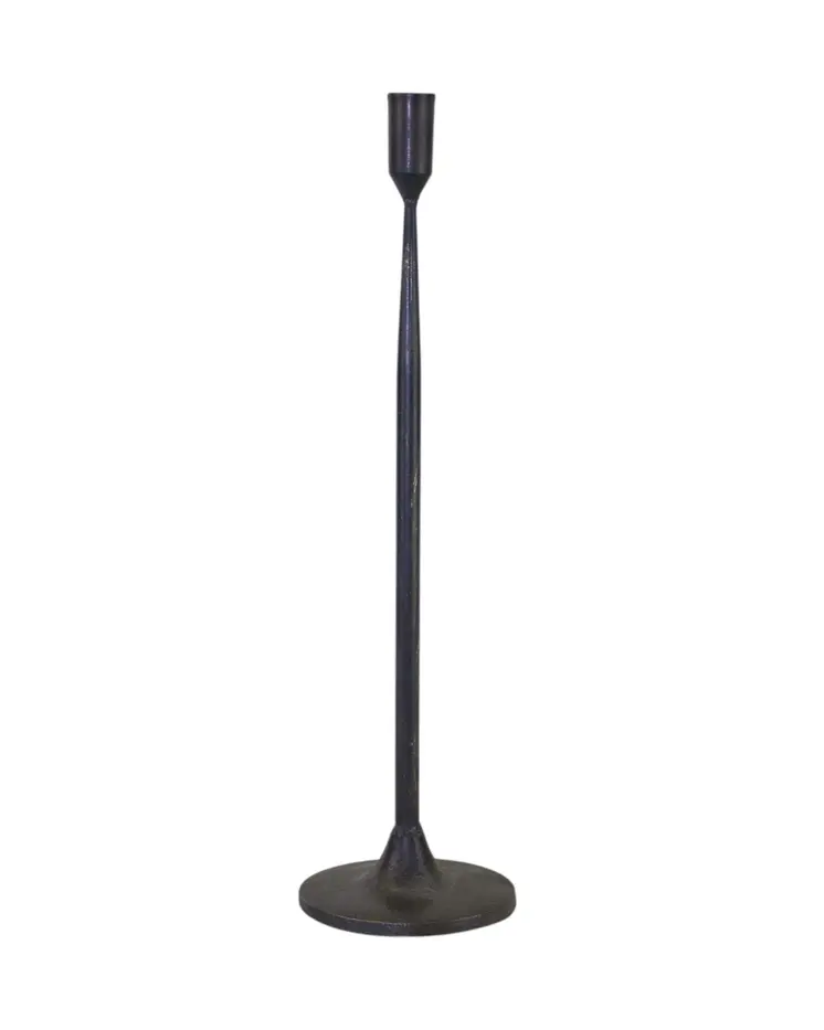 Set of Two Black Distressed Metal Tabletop Taper Candle Holders