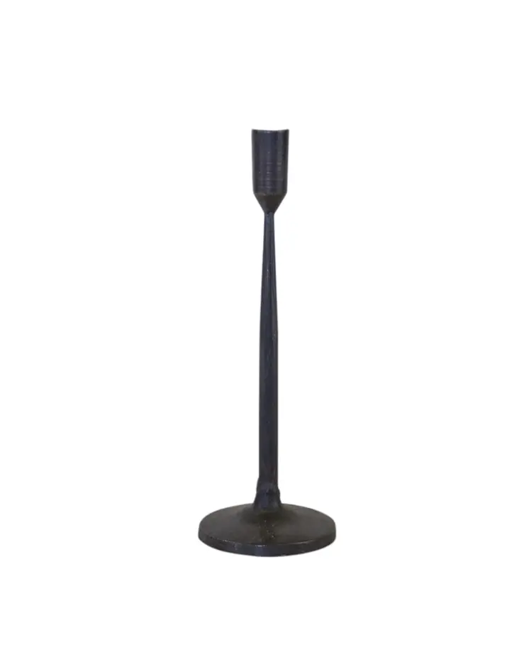 Set of Two Black Distressed Metal Tabletop Taper Candle Holders