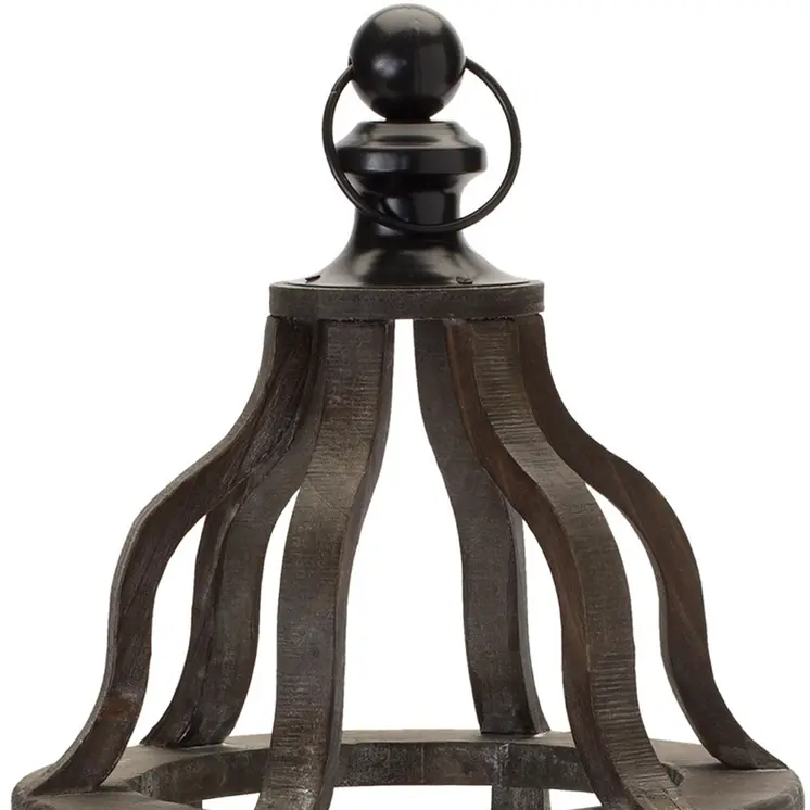 23" Black Geometric Wood And Glass Tabletop Lantern Candle Holder