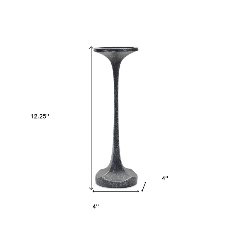 Set of Three Dark Gray Distressed Abstract Polyresin Tabletop Pillar Candle Holders