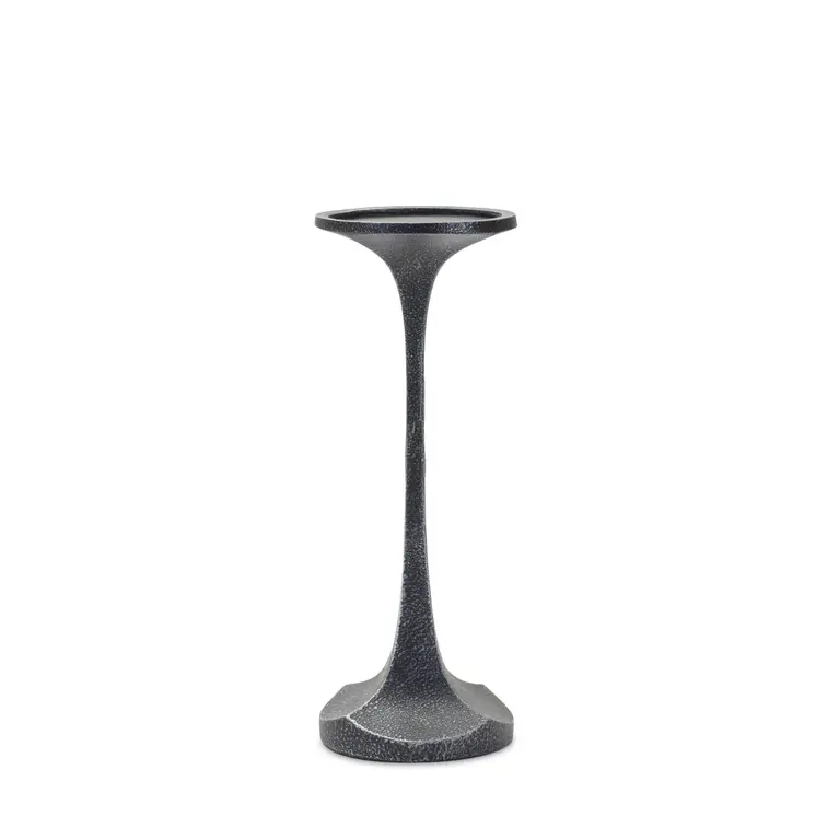 Set of Three Dark Gray Distressed Abstract Polyresin Tabletop Pillar Candle Holders