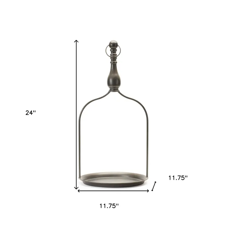 24" Brown Distressed Iron Tabletop Dish Candle Holder