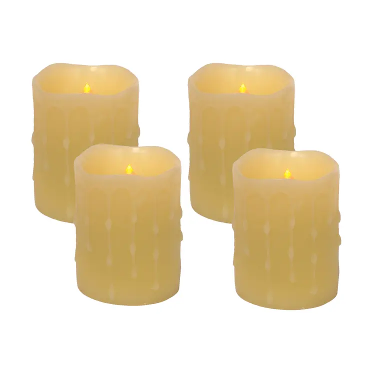 Set of Four Yellow Flameless Pillar Candles