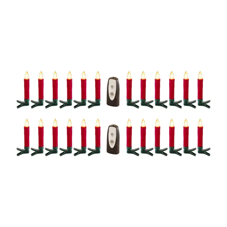Set of Twentyfour Red Flameless Christmas Clip on Taper Candle