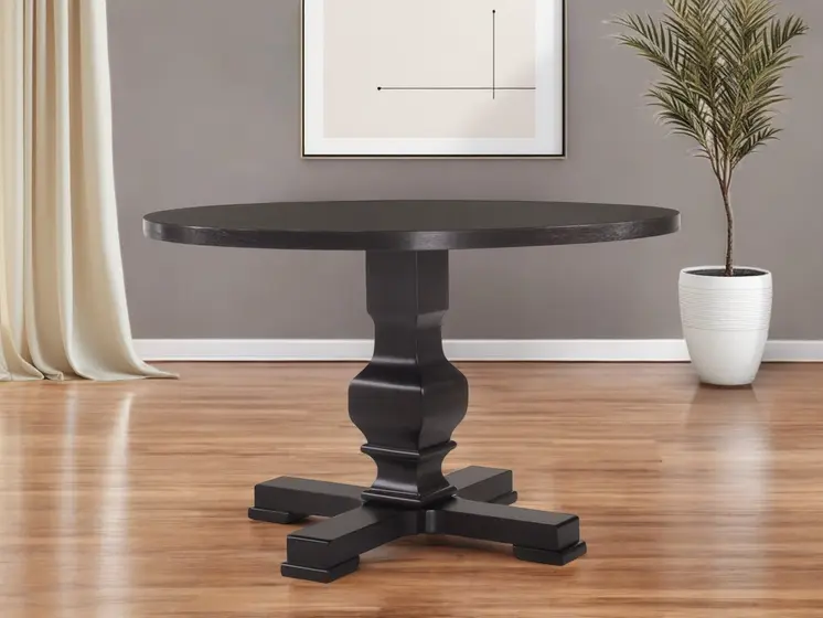 47" Black Rounded Solid Wood Pedestal Base Dining Table