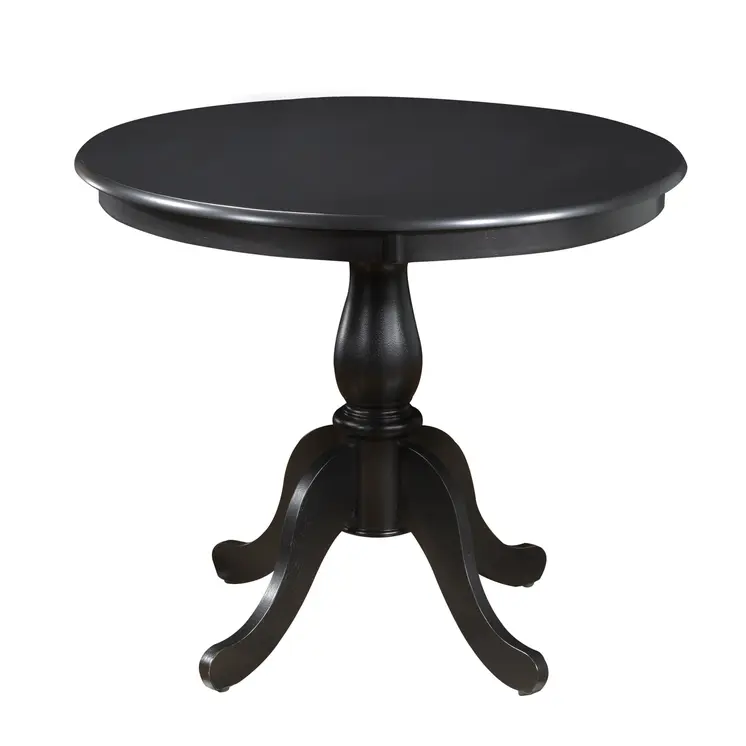 36" Black Rounded Solid Manufactured Wood And Solid Wood Pedestal Base Dining Table