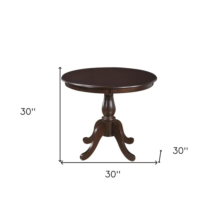 36" Espresso Rounded Solid Manufactured Wood And Solid Wood Pedestal Base Dining Table