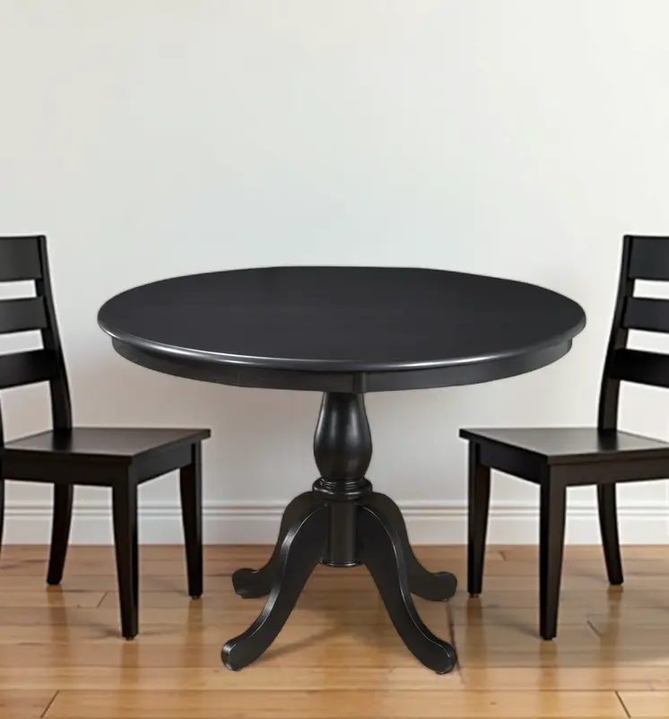 42" Black Rounded Solid Manufactured Wood And Solid Wood Pedestal Base Dining Table