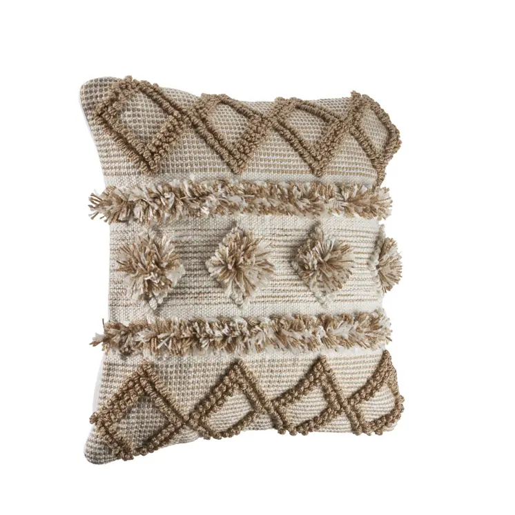 20" X 20" Tan Zippered Geometric Indoor Outdoor Throw Pillow