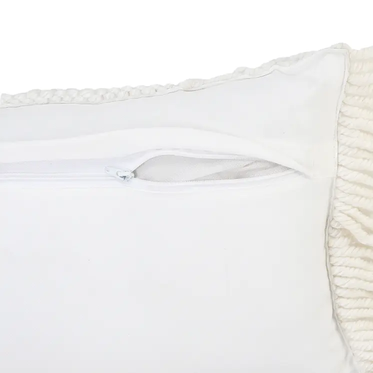 14" X 36" White Textured Indoor Outdoor Throw Pillow With Fringe