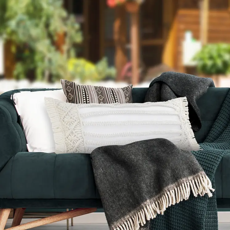 14" X 36" White Textured Indoor Outdoor Throw Pillow With Fringe