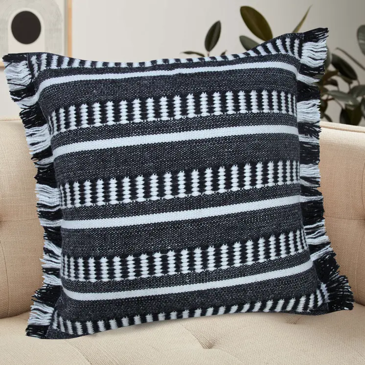 20" X 20" Black Zippered Geometric Indoor Outdoor Throw Pillow
