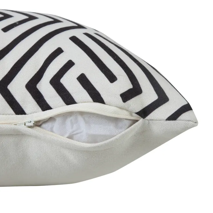 20" X 20" Black Zippered Geometric Indoor Outdoor Throw Pillow