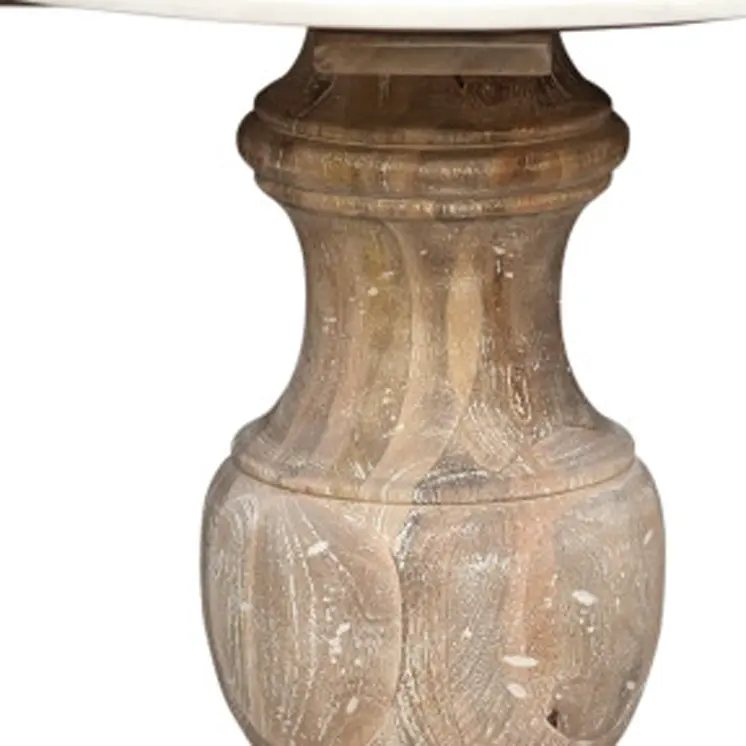 26" Brown Marble And Solid Wood Round End Table