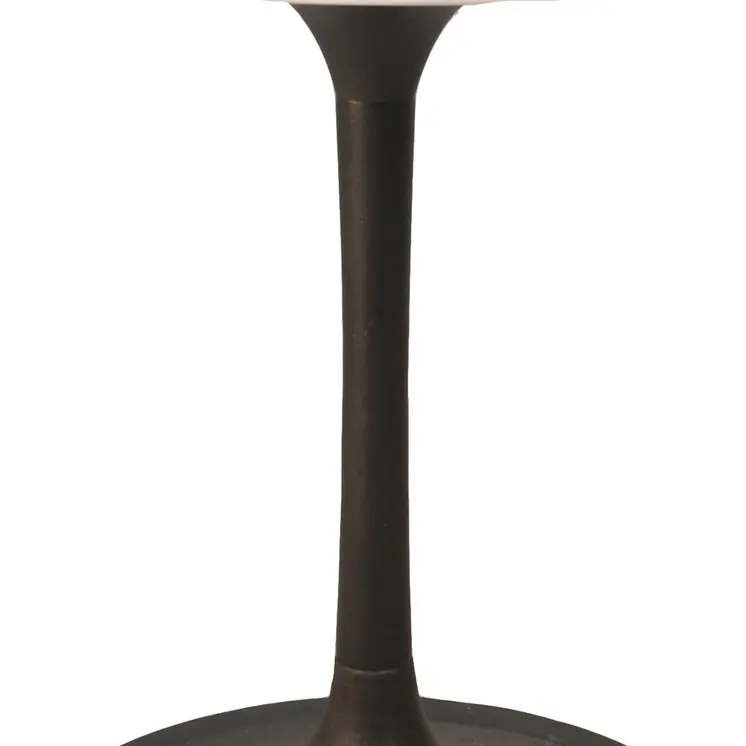 30" White And Black Rounded Marble And Iron Pedestal Base Dining Table